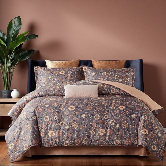 NEW Anthropologie Purple Floral Boho Queen / King Comforter Bedding & Sham Set